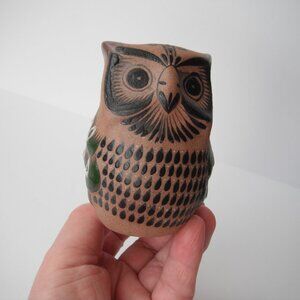 Vintage Hand Painted Tonala Mexican Owl Bird Folk Art Sandstone Pottery Signed